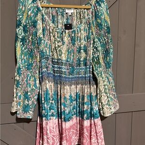 Avenue 30/32 Floral Bohemian Blouse with Pink and Teal Patterns